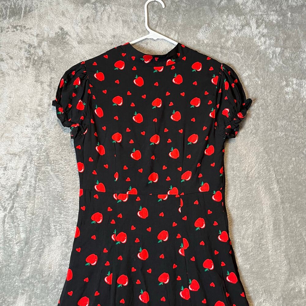 Modcloth X Collectif Gwendolyn Love Apples Tea Dress Size‎ Small Black Red New - Picture 5 of 9